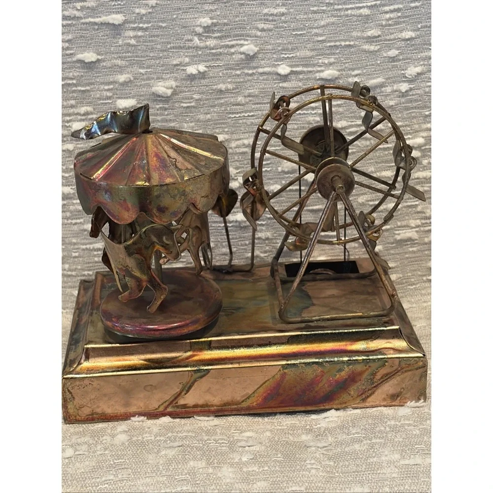 Horse Carousel Ferris Wheel Fair Music BoxWind Up Copper Tin Carousel Waltz READ